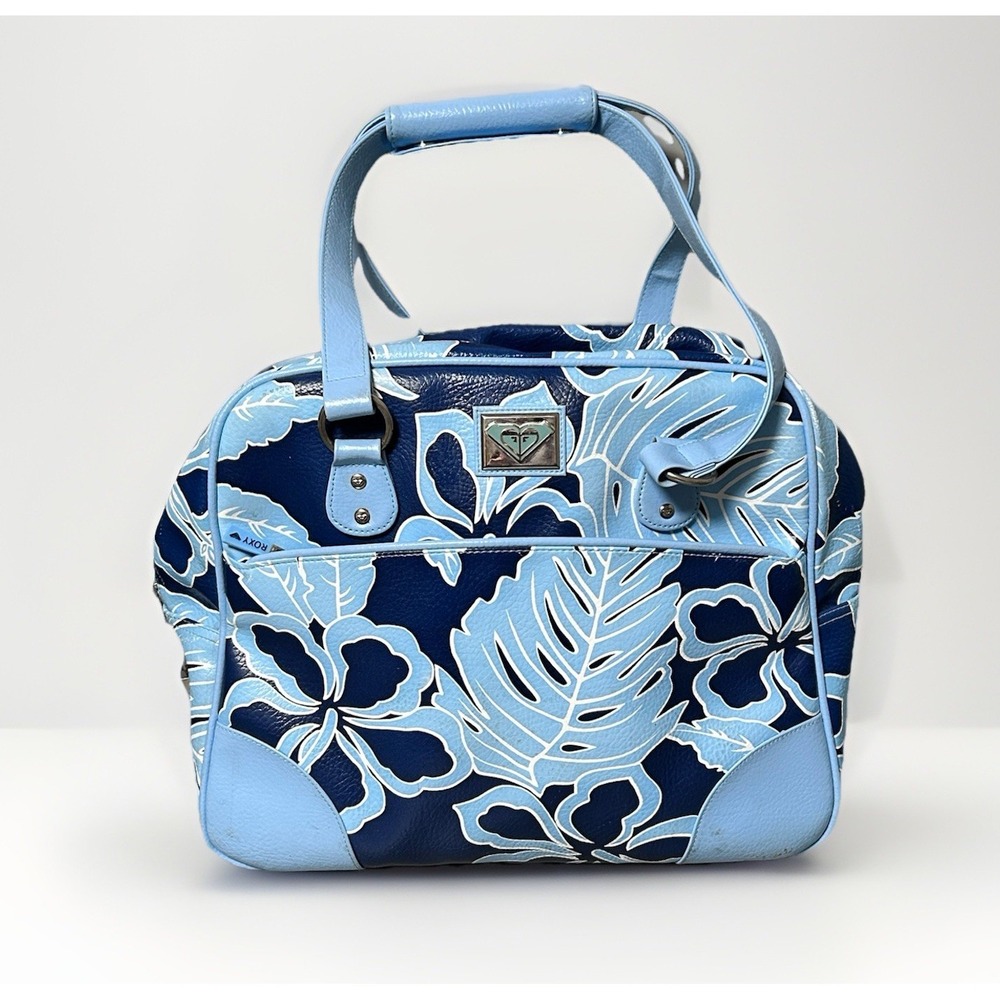 Vintage ROXY Carry On Travel Weekend Bag Tote Luggage Floral Blue Hibiscus Y2K